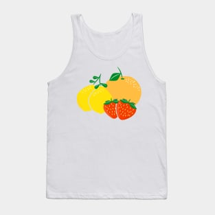 Fruit Fusion: Citrus and Berries Digital Illustration - Lemon, Strawberry and Orange Tank Top